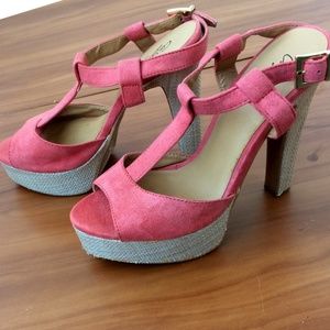 🍹City Stats Orange Suede Open Toe Heels - 9M (6")